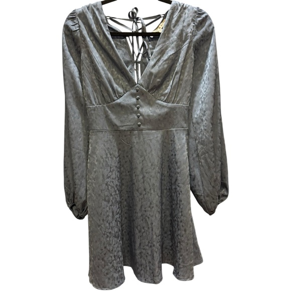 NWT Allison & Kelly Leopard Print Gray Blue‎ Tie Back Long Sleeve Mini Dress XS - Picture 1 of 5